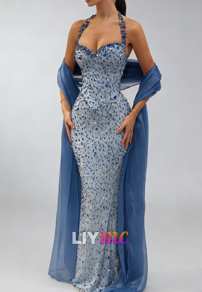 Halter Sweetheart Evening Dress Sparkly Mermaid Prom