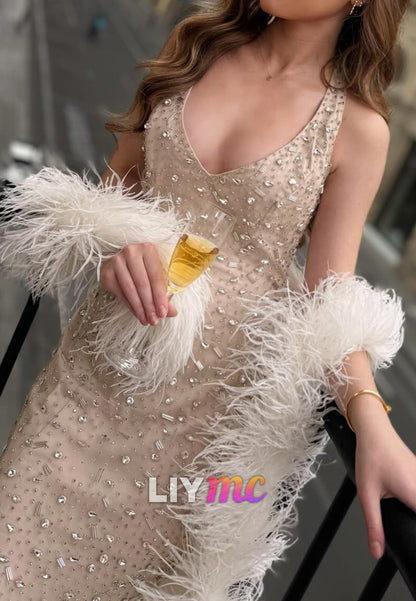 Halter V-Neck Beaded Embroidery Mermaid Prom Dress