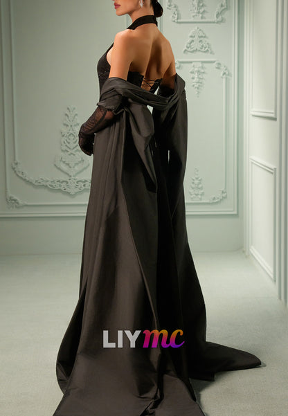 Halter V-Neck Mermaid Black Evening Dress