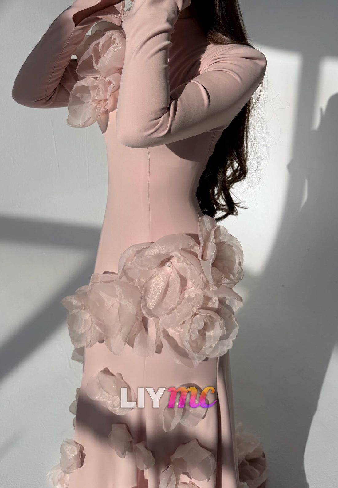 High Neck Floral Embellished Mermaid Evening Dress