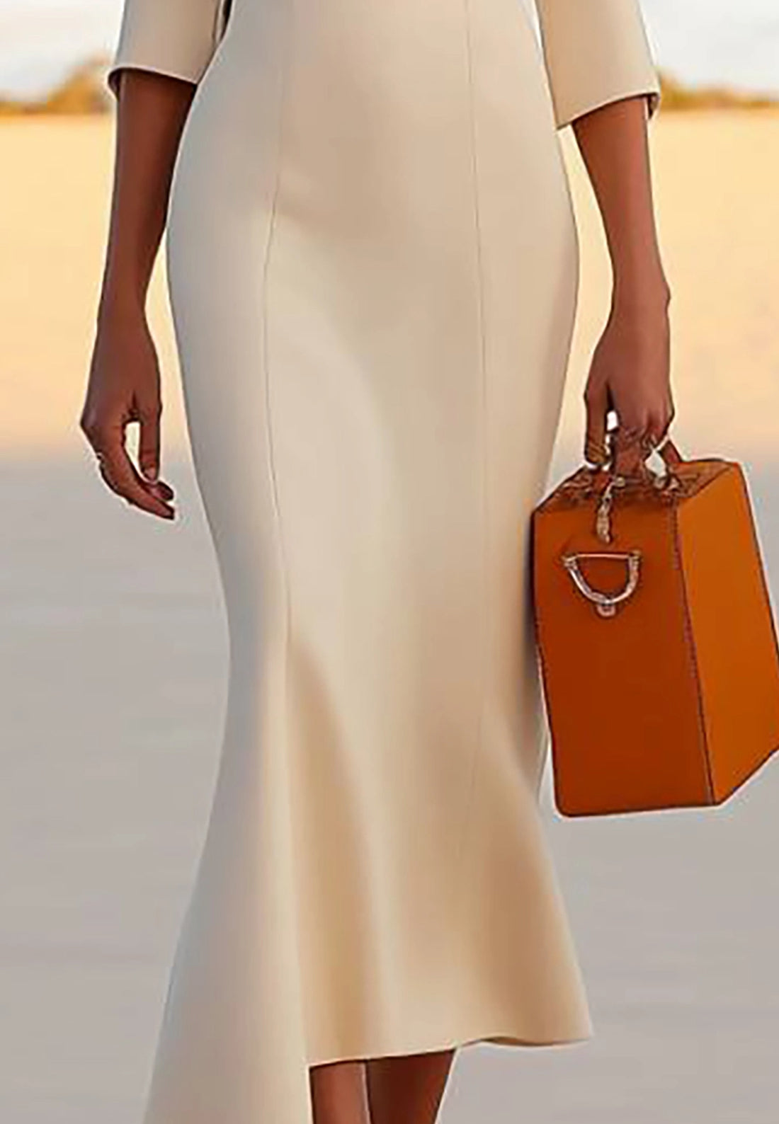 High Neck Long Sleeves Button Sleek Mermaid Work Dress