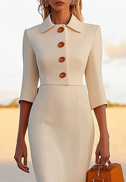 High Neck Long Sleeves Button Sleek Mermaid Work Dress