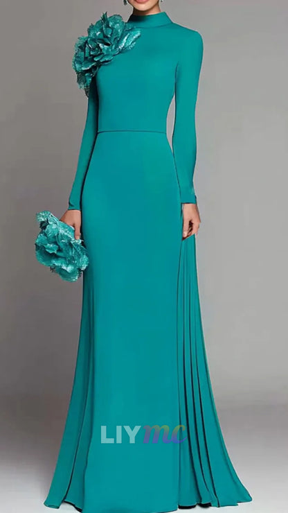 High Neck Long Sleeves Mermaid Mother of Bride Dress