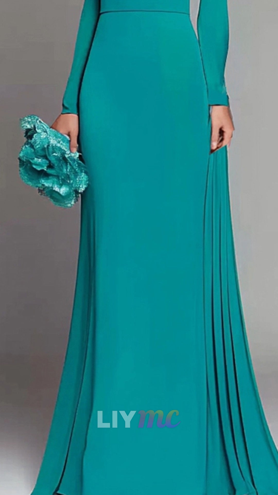 High Neck Long Sleeves Mermaid Mother of Bride Dress