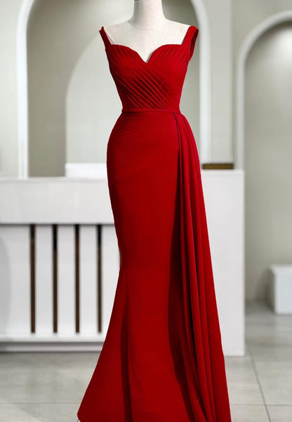 High Neck Long Sleeves Pleated Mermaid Formal Dress
