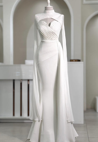 High Neck Long Sleeves Pleated Mermaid Formal Dress