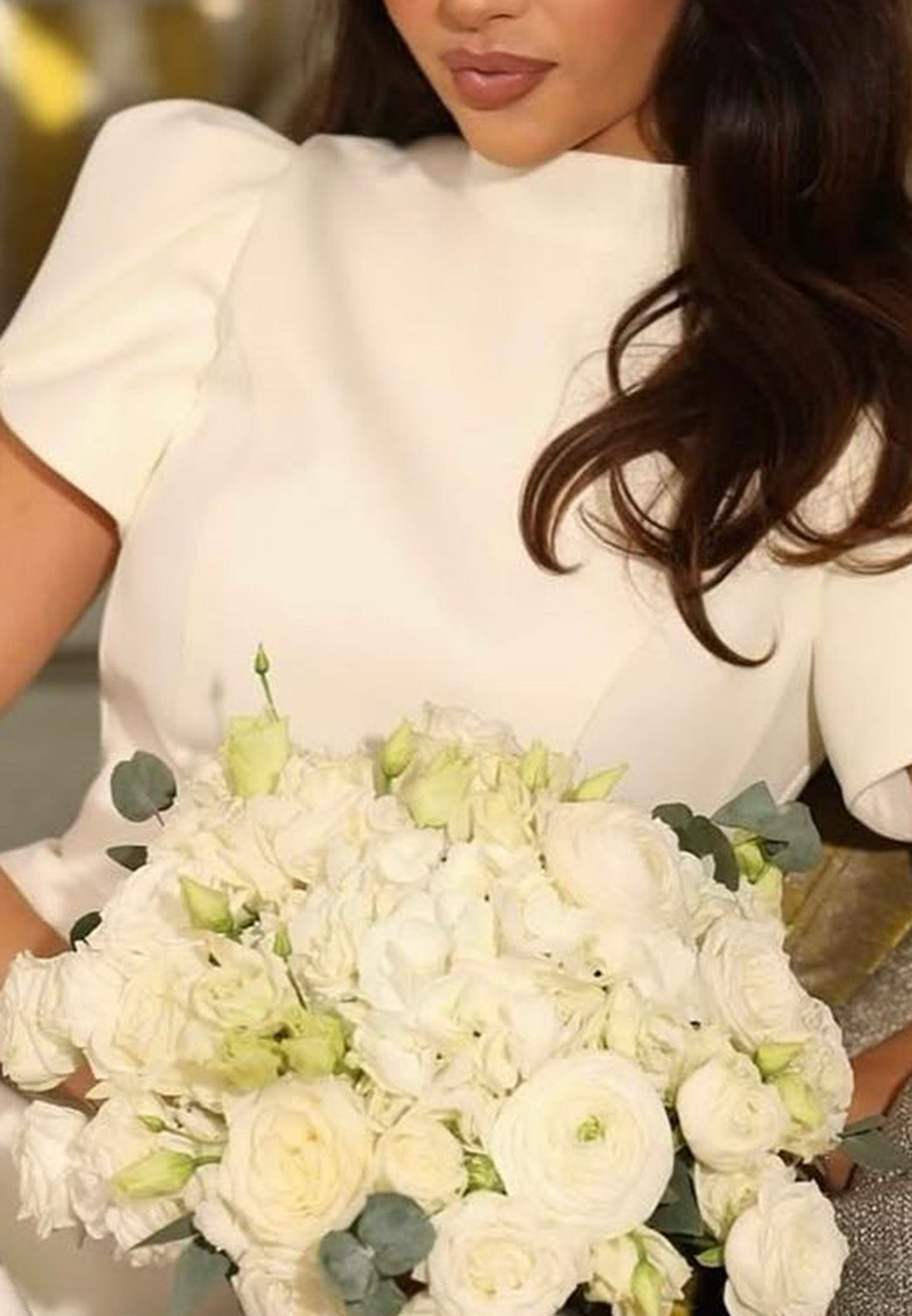 High Neck Short Sleeves A-Line Work Dress