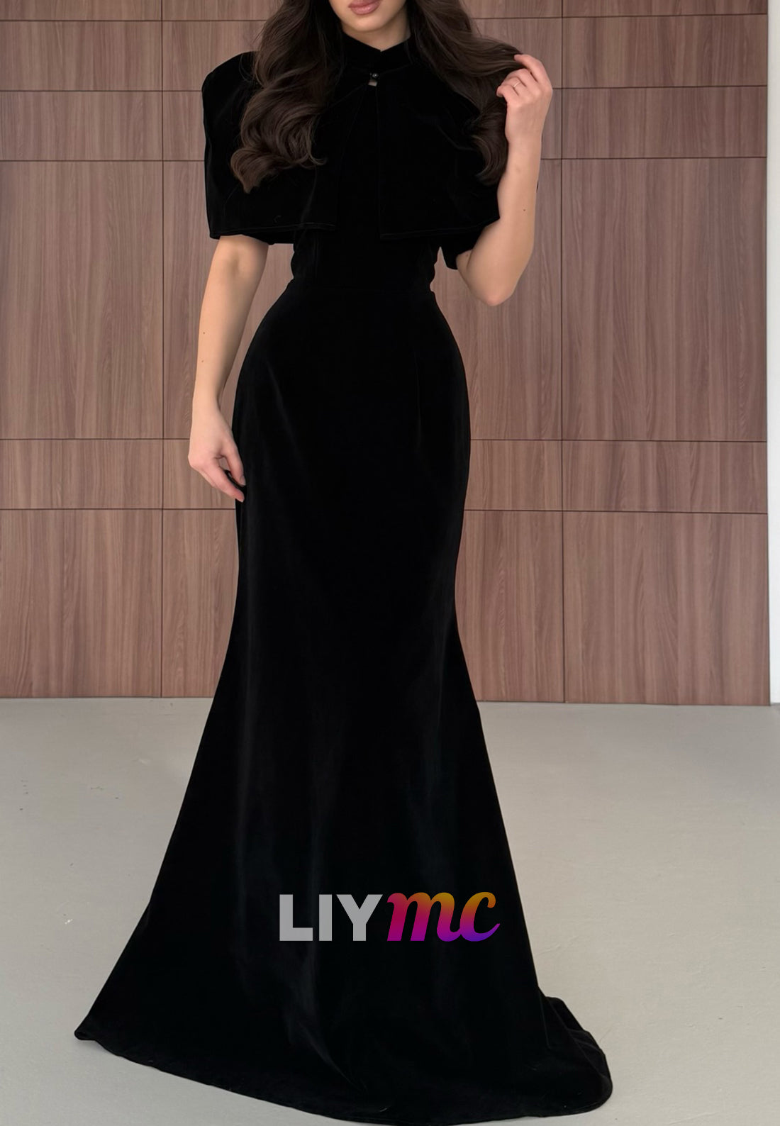 High Neck Short Sleeves Mermaid Evening Dress