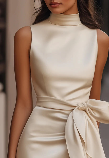High Neck Sleeveeless Sheath Short Work Dress