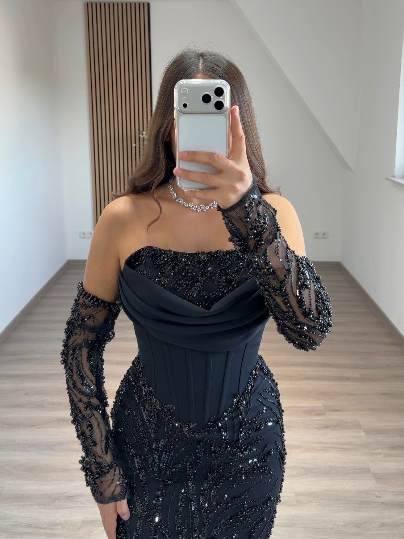 Off-Shoulder Long Sleeves Beaded Embroidery Mermaid Evening Dress