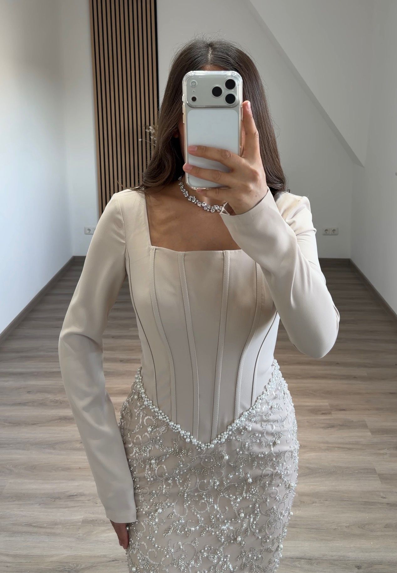 Square Long Sleeves Beaded Embroidery Mermaid Evening Dress