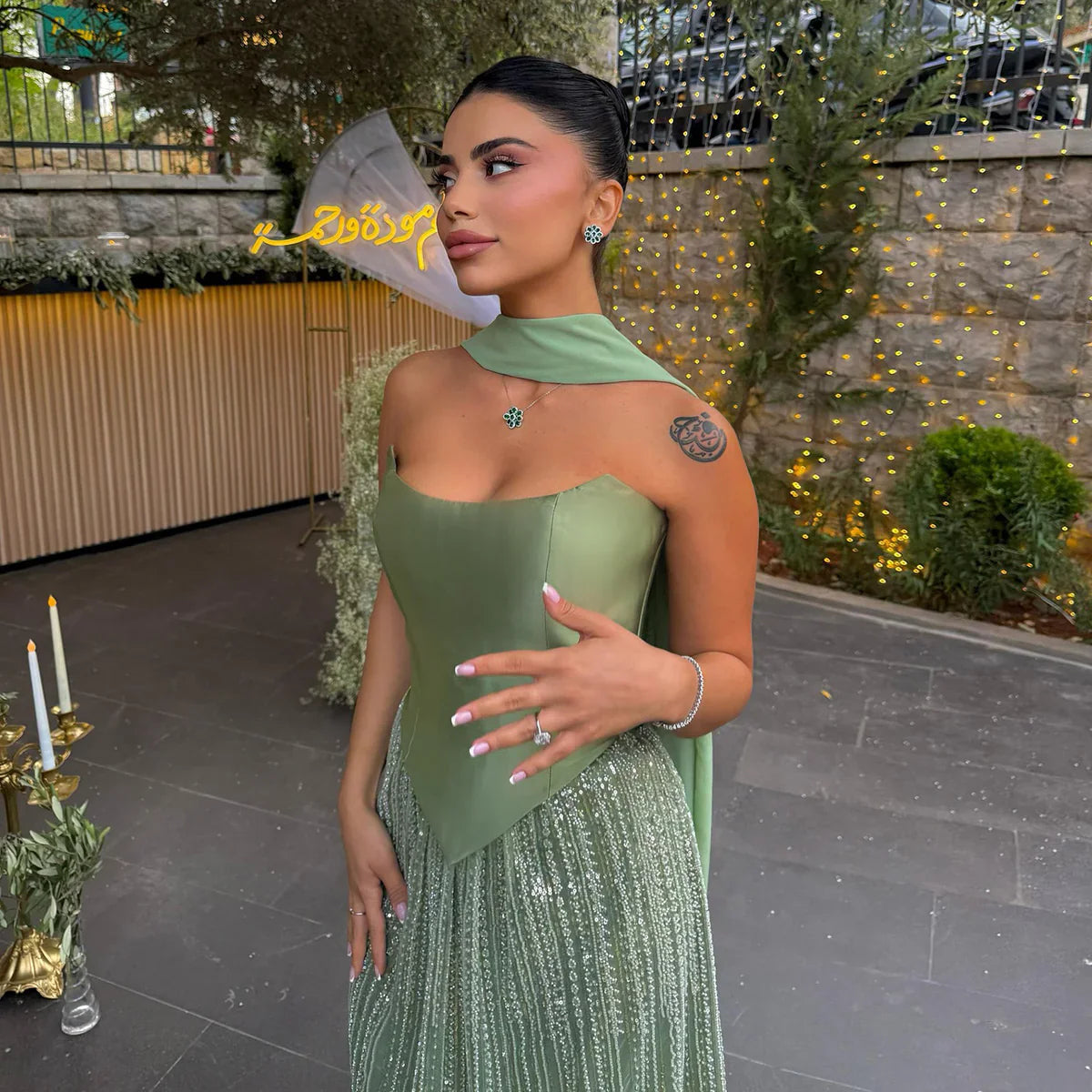 Off-Shoulder Beaded Embroidery A-Line Evening Dress