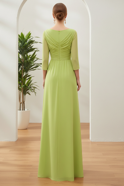 Chiffon Boat Neck Dress with Pleated Belt