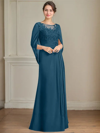A-Line/Princess Scoop Floor-Length Mother of the Bride Dresses with Pleated & Sequins