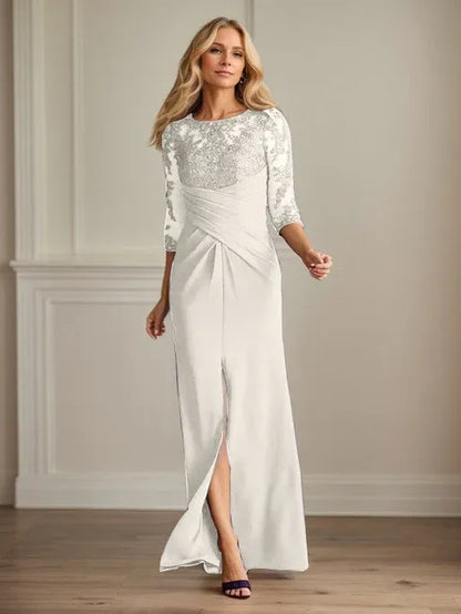 Scoop Long Sleeves Appliques Sheath Prom Dress