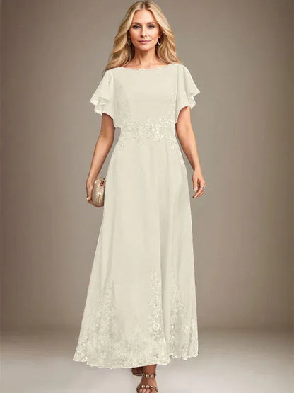 A-line Scoop Ankle-Length Lace Chiffon Mother of the Bride Dress With Sequins