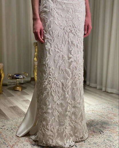 Luxury Ivory Sequin Embroidered Off Shoulder Evening Dress