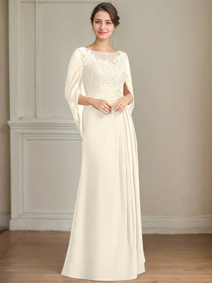 A-Line/Princess Scoop Floor-Length Mother of the Bride Dresses with Pleated & Sequins