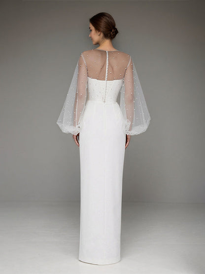 White Chiffon Sweetheart Neckline  Asymmetrical Length Formal Party Dress with Lace Sleeves