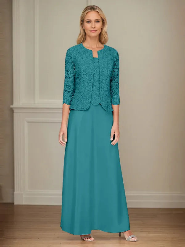 Glitter Lace & Satin Skirt Jacket Dress with Open Jacket