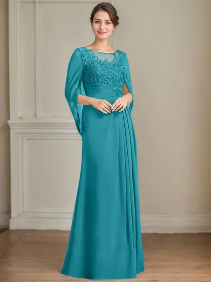 A-Line/Princess Scoop Floor-Length Mother of the Bride Dresses with Pleated & Sequins