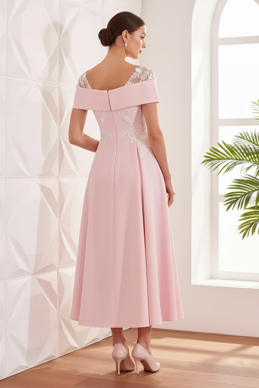 Square Appliques Pleated A-Line Mother of Bride Dress