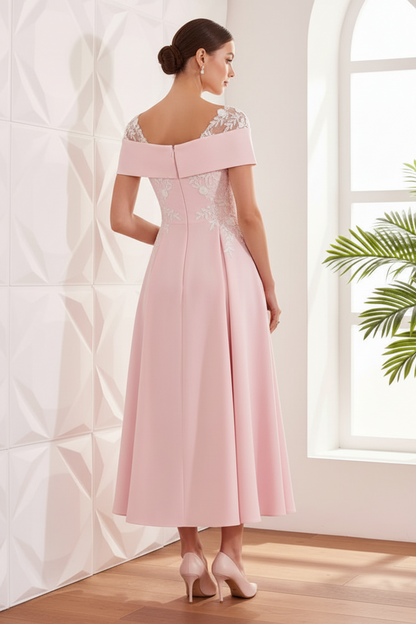 Square Appliques Pleated A-Line Mother of Bride Dress