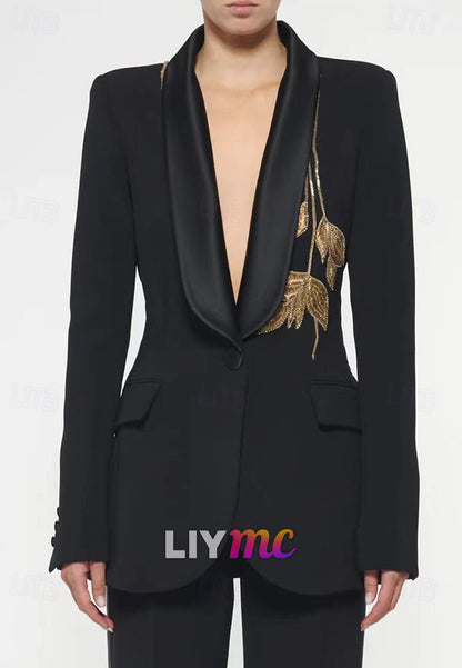 Jumpsuit Blazer Long Sleeves Appliques Mother of Bride