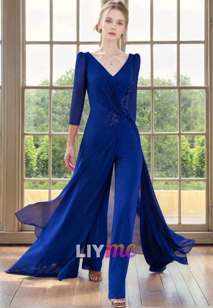 Jumpsuit Long Suit Chiffon Ruched Mother of Bride Dress Cocktail Dress