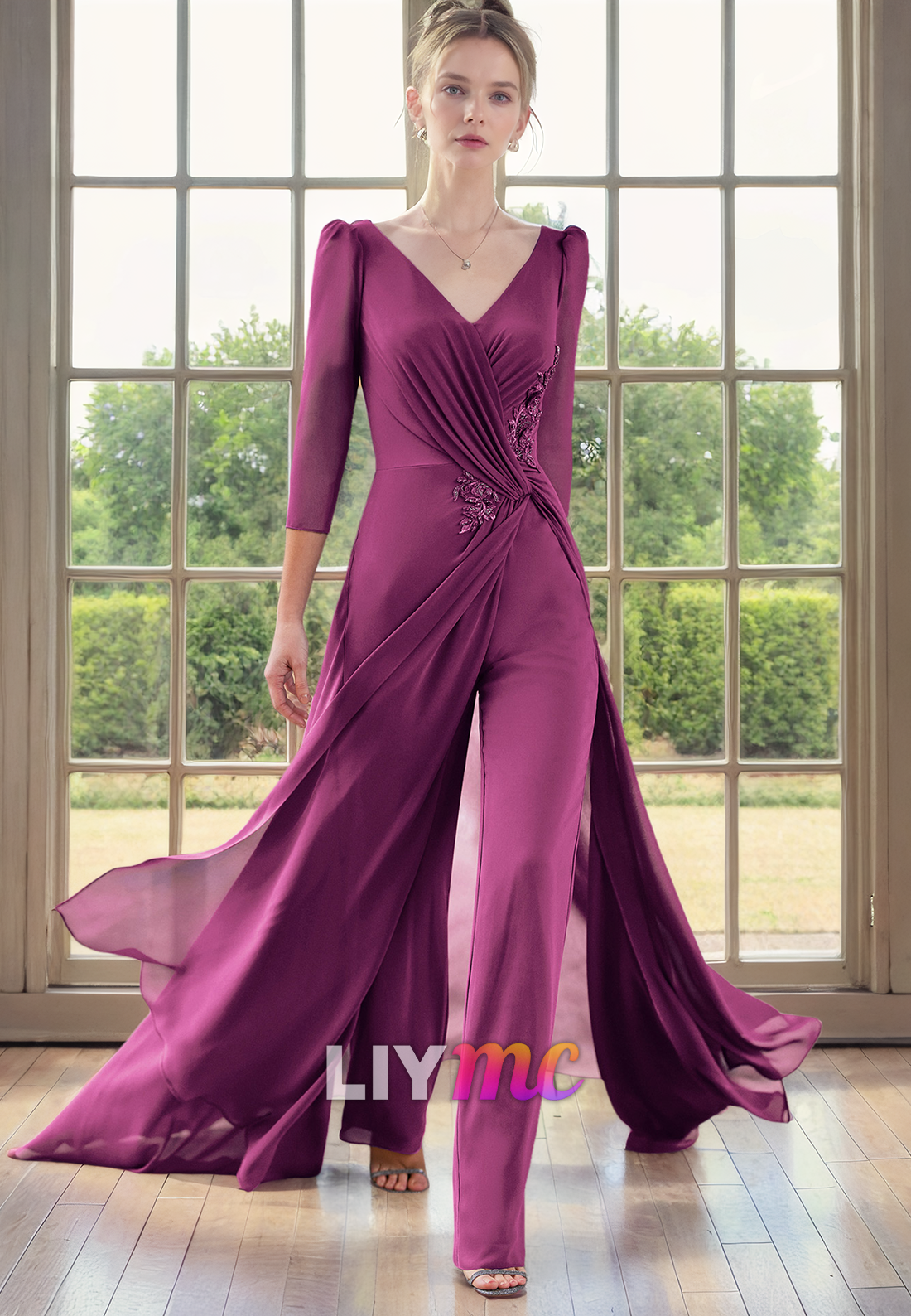 Jumpsuit Long Suit Chiffon Ruched Mother of Bride Dress Cocktail Dress