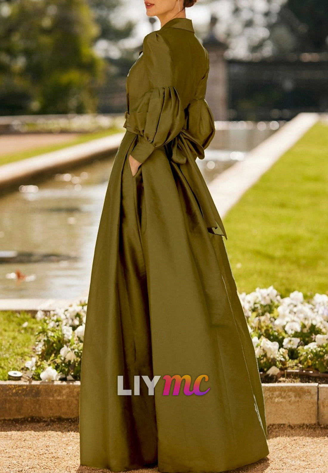 Jumpsuit V-Neck Long Sleeves Belt A-Line Mothe of Bride Dress