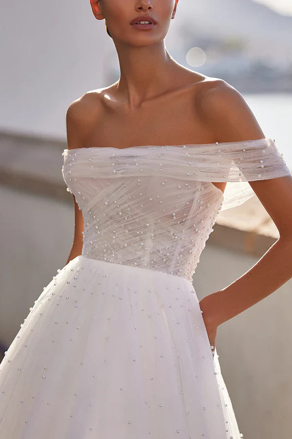 A line Sweetheart chiffon pearl simple wedding dress bride dress
