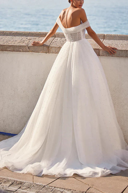 A line Sweetheart chiffon pearl simple wedding dress bride dress