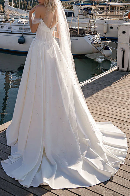 A Line Sweetheart Pearl Country Style Wedding Dress