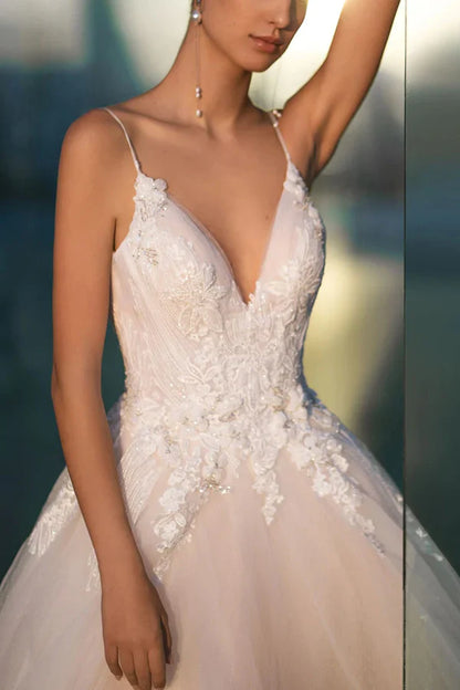 A Line Strap Lace Decal Bohemian Wedding Dress