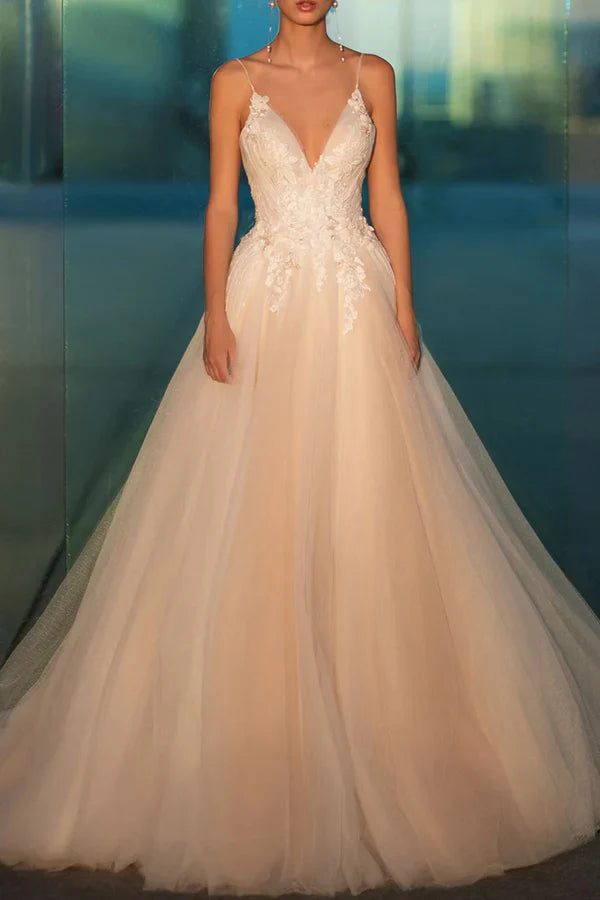 A Line Strap Lace Decal Bohemian Wedding Dress