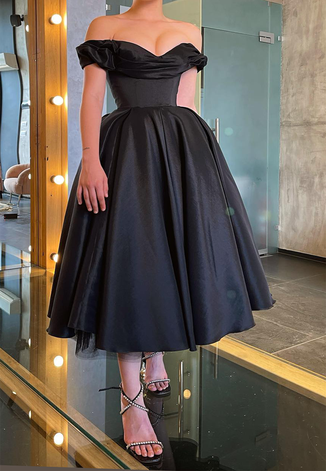 Off-Shoulder Strapless Pleated A-Line Prom Dress