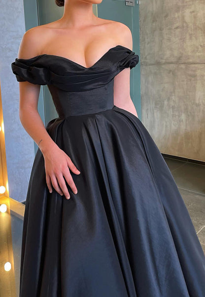 Off-Shoulder Strapless Pleated A-Line Prom Dress