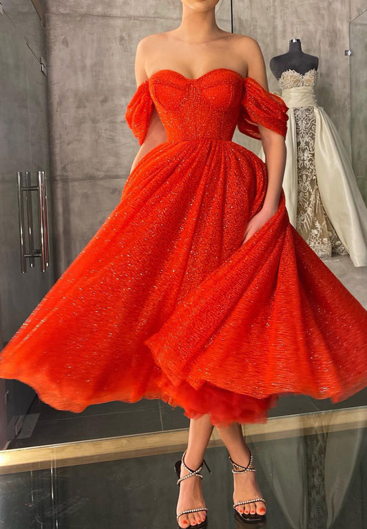 Sweetheart Sleeveless Strapless Tulle Pleated A-Line Prom Dress