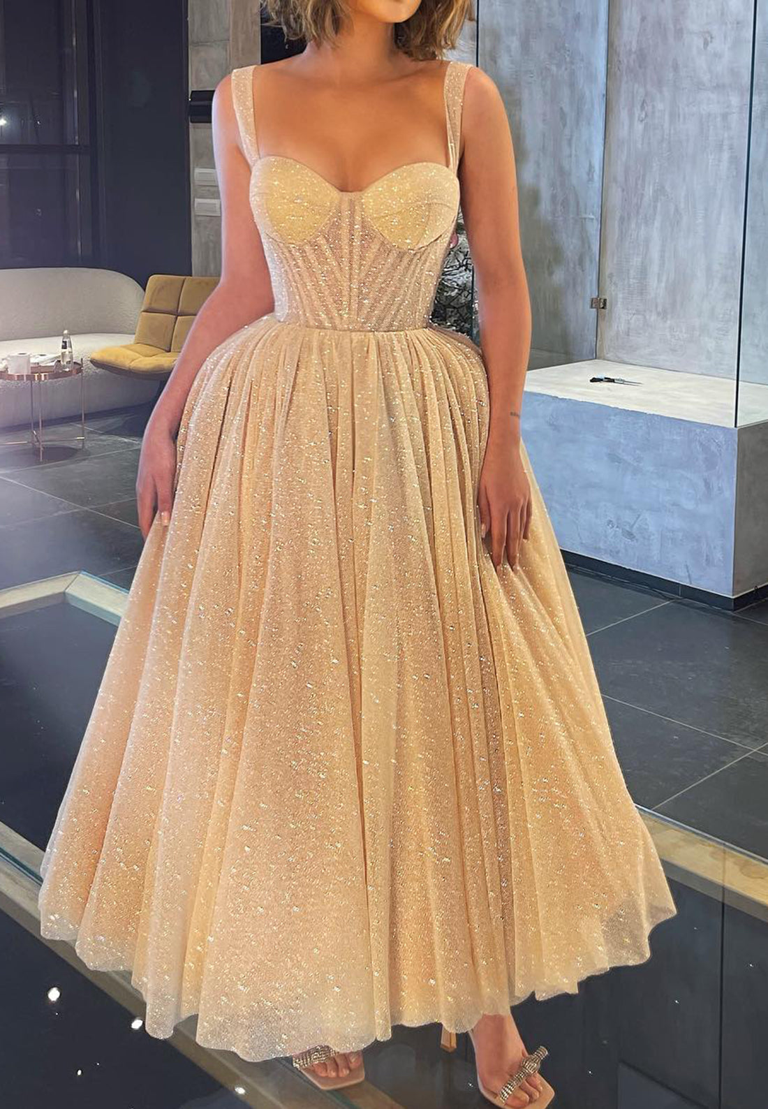 Sweetheart Sleeveless Pleated Tulle A-Line Prom Dress