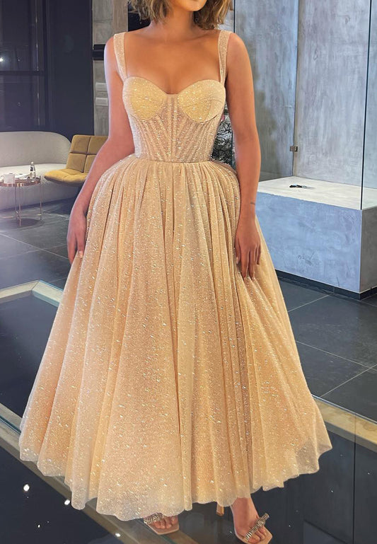Sweetheart Sleeveless Pleated Tulle A-Line Prom Dress