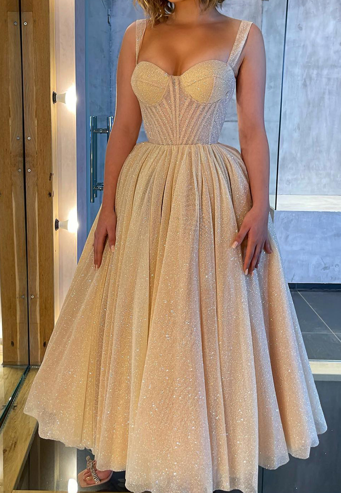 Sweetheart Sleeveless Pleated Tulle A-Line Prom Dress
