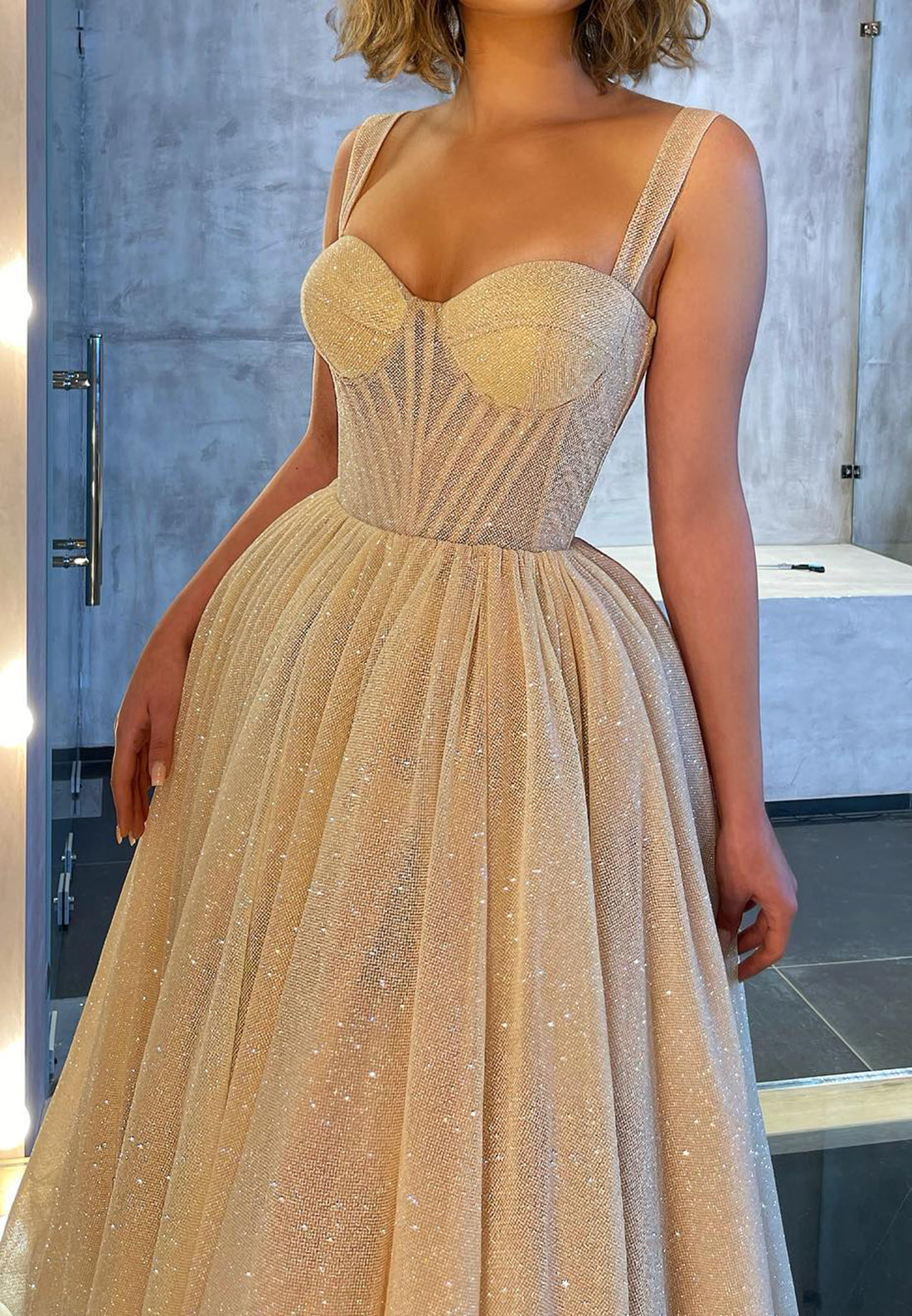 Sweetheart Sleeveless Pleated Tulle A-Line Prom Dress