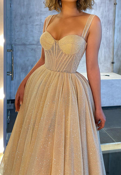 Sweetheart Sleeveless Pleated Tulle A-Line Prom Dress