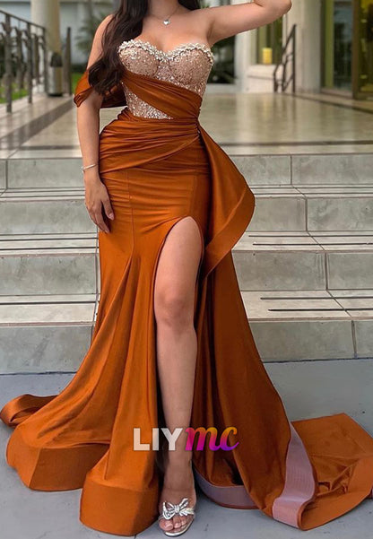 Sweetheart Sleeveless High Slit Sheath Prom Dress