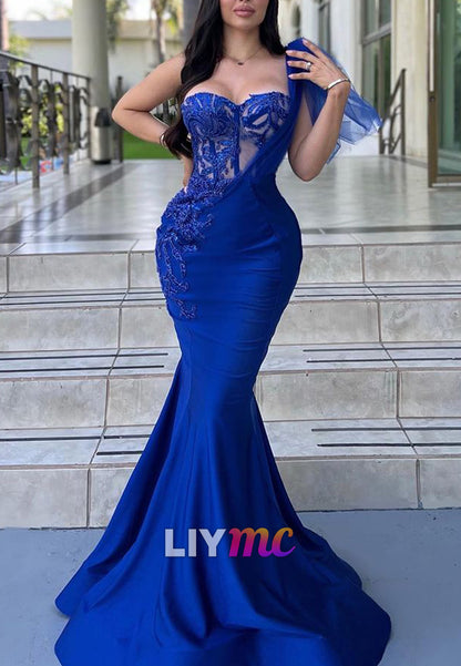 Sweetheart Sleeveless Appliques Sleek Mermaid Prom Dress