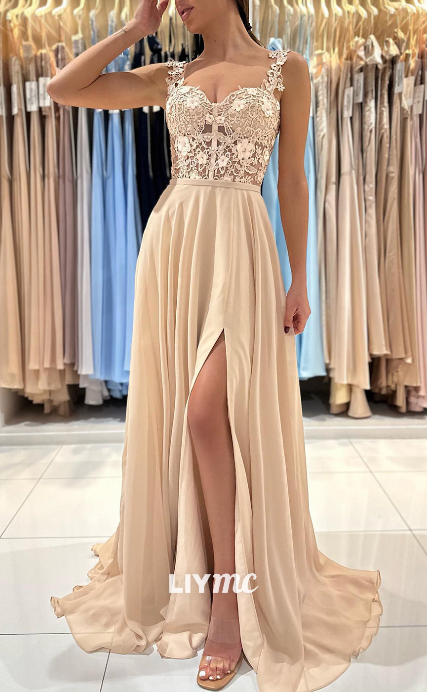 LP341 - A Line Sweetheart Appliqued Pleated Tulle Long Prom Evening Dress