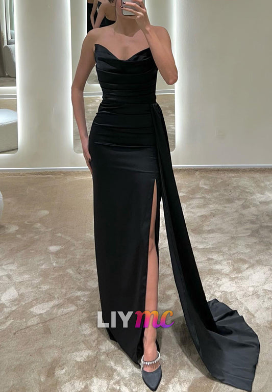 V-Neck Sleeveless Ruched Pleated Sheath Formal Dress