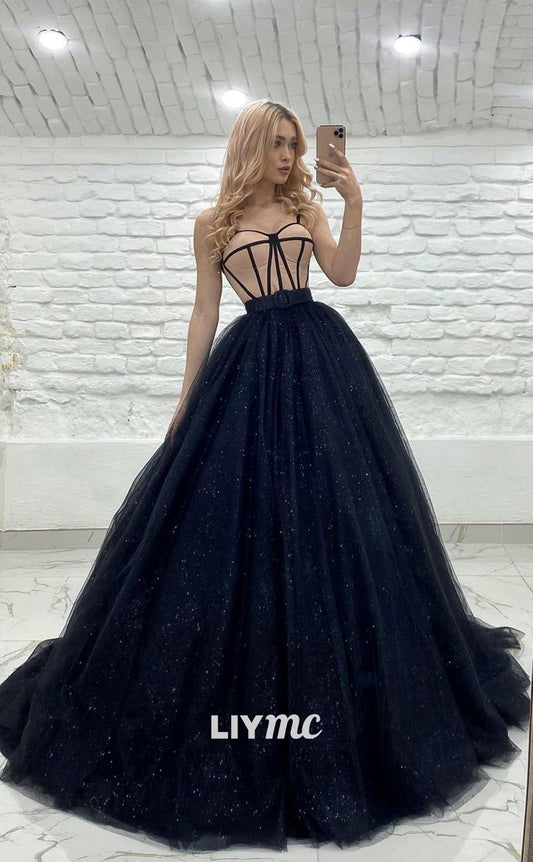 LP630 - A Line Sweetheart Satin Tulle Long Prom Party Dress With Sweep Train