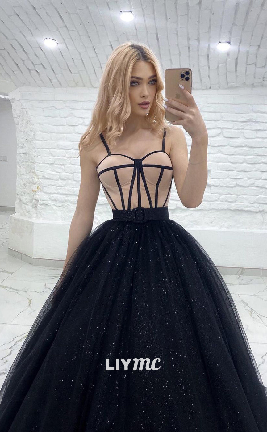 LP630 - A Line Sweetheart Satin Tulle Long Prom Party Dress With Sweep Train